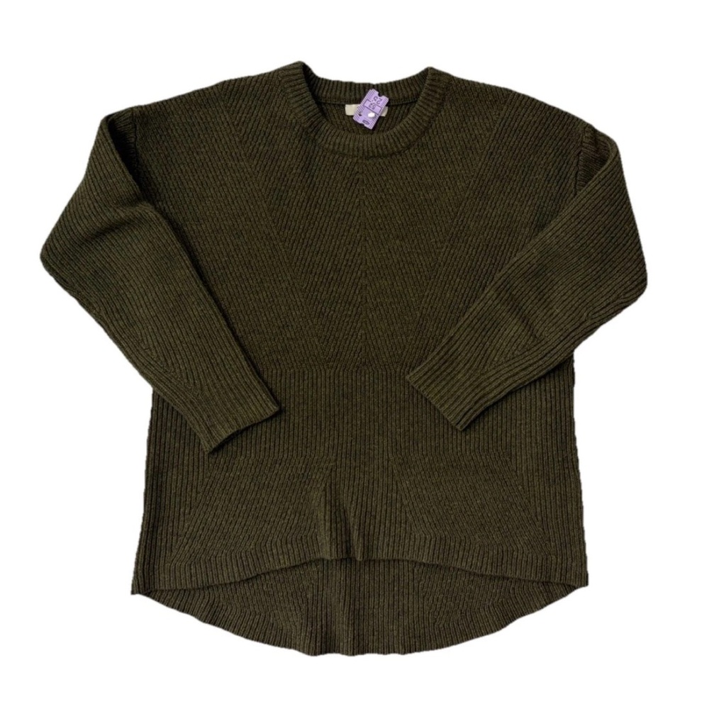 Madewell 100% Merino Wool Ribbed Sweater Olive Green High-Low Hem Oversized XS